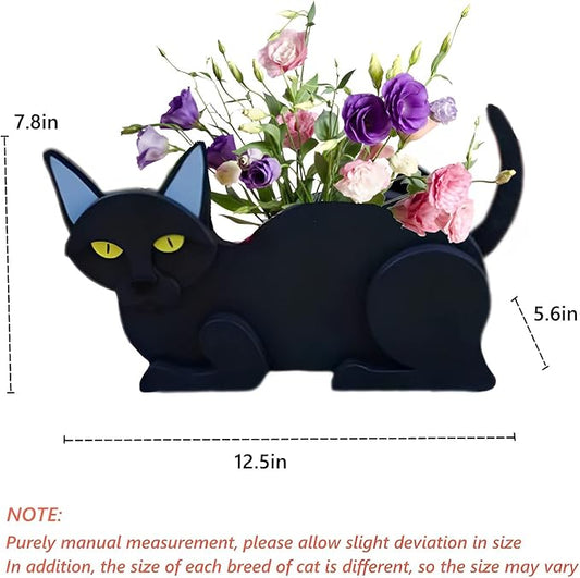 Black Cat Planter Plant Pots,Cute Cat Flower Planter,Gifts for Pet Lovers,Unique Animal Plant Pots,Office,Indoor Outdoor Garden Decor(12.5 * 5.6 * 7.8in)