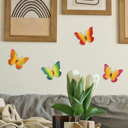 dreamskip Metal Butterfly Wall Decor Art, 4 Pack Colorful Metal Butterflies, Hand Painted for Garden, Yard, Fence, Patio, Living Room, Bedroom Decoration
