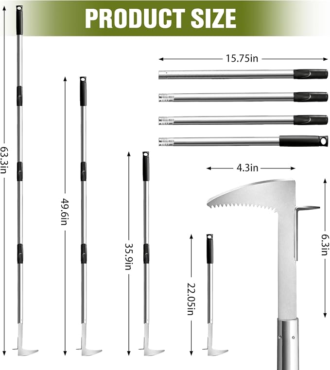 Crack Weeder Crevice Weeding Tool with Adjustable Handle Manual Weed Puller Tool Stainless Steel Crevice Weed Puller for Garden Backyard Sidewalk