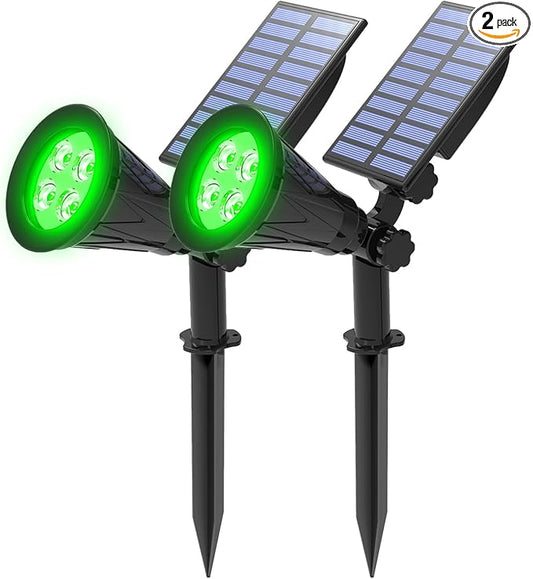 T-SUNUS Green Solar Spotlights Outdoor for Trees, Adjustable LED Solar Uplights for Yard Garden Landscape, Waterproof Auto On/Off Solar Lights (2 Pack)