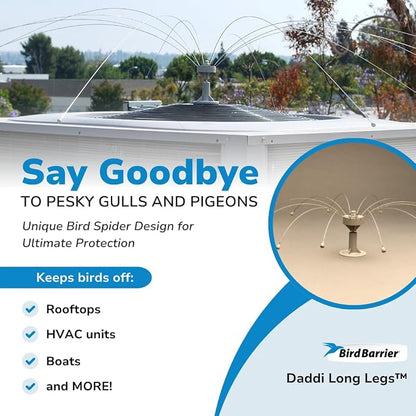 Bird Barrier Daddi Long Legs - 6 Ft | Scare Birds Away with Innovative Bird Spider Design | Bird Deterrent for Outside | Easy Installation on Roofs, Boats & HVAC Units | Durable Stainless Made in USA