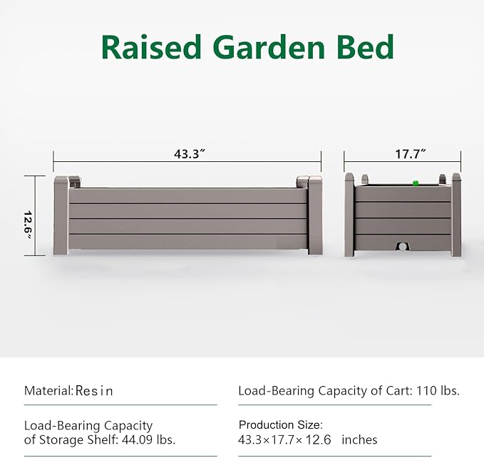PatioZen Raised Garden Bed, 21 Gallon Self-Watering Outdoor Raised Planter Box with Drainage Plug and Gauge for Vegetables, Flowers and Herbs, Durable Rustproof Resin for Backyard Patio Porch (Grey)