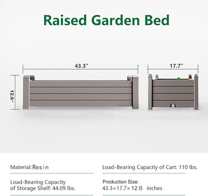 PatioZen Raised Garden Bed, 21 Gallon Self-Watering Outdoor Raised Planter Box with Drainage Plug and Gauge for Vegetables, Flowers and Herbs, Durable Rustproof Resin for Backyard Patio Porch (Grey)