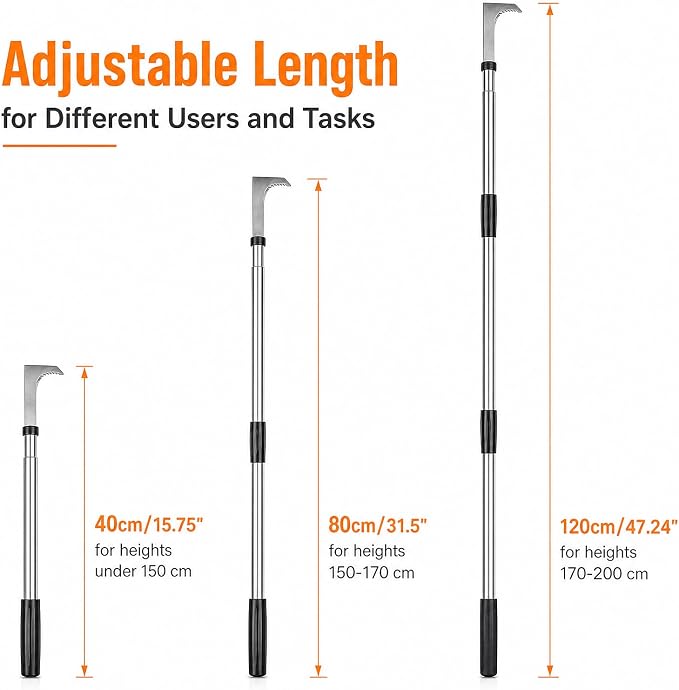 HORM 47.24'' Crack Weeder, Stainless Steel Manual Crevice Weeding Tool, Long Handle Weed Grabber Remover, L-Shaped Manual Weeder Puller, Durable Crevice Weeding Tool for Sidewalk Garden Lawn