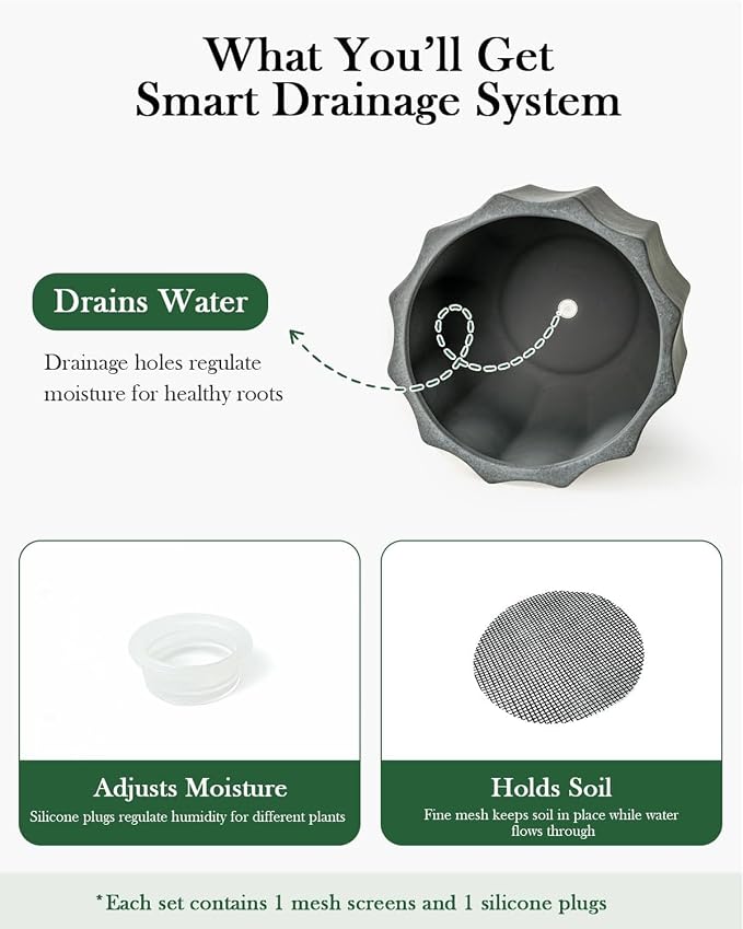 Large Ceramic Planter, 12 Inch Plant Pot with Drainage Hole & Removable Drain Plug, Decorative Flower Pot for Indoor Outdoor Plants, Modern Round Planter, Grey
