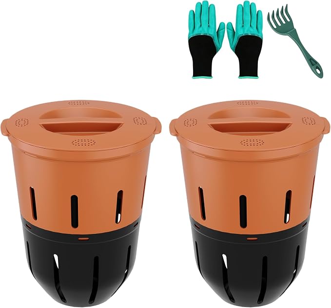 In-Ground Worm Compost Bin, 2 Pack 3.3 Gallon Worm Composter for Raised Garden Beds, BPA-Free Worm Compost Bin for Recycling Food Waste, Low-Maintenance Outdoor Composting System