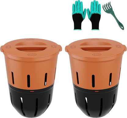 In-Ground Worm Compost Bin, 2 Pack 3.3 Gallon Worm Composter for Raised Garden Beds, BPA-Free Worm Compost Bin for Recycling Food Waste, Low-Maintenance Outdoor Composting System