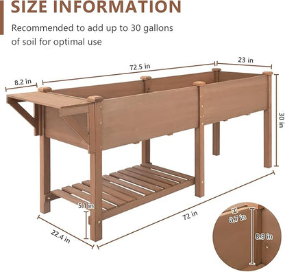 ketive Raised Garden Bed with Legs Outdoor,Elevated Garden Box,Storage Shelf, Protective Liner for Backyard,Patio,Balcony,80x23x30in (Brown)