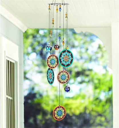 YU FENG 23.5 Inch Metal Flower Wind Chimes, Boho Window Hanging Decor | Chakra Glass Beaded Design, Colorful Mosaic Ornament, Spiritual Hanging Decoration for Patio Garden Home Window