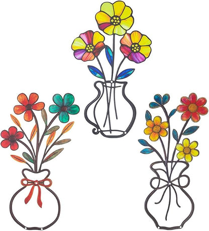 dreamskip 3 Pieces Metal Flowers Garden Wall Arts, Rustic Farmhouse Wall Decor, Minimalist Bathroom Hanging Sculptures for Living Room Bedroom Dining Room Housewarming Gifts