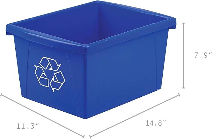 Storex 4 Gallon (15L) Recycle Bin, 14.8 x 7.87 x 11.25 Inches, Blue (61505A06C)
