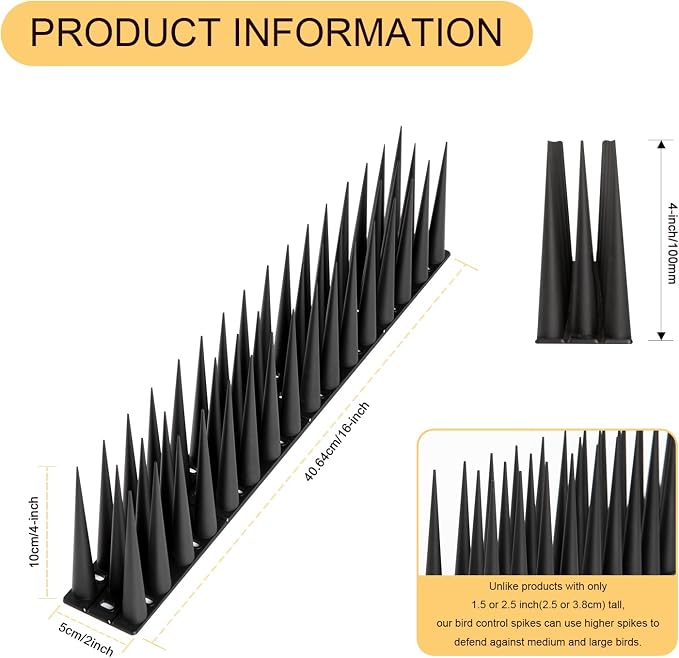OFFO Bird Spikes Pigeon Outdoor Spikes for Cat Keep Birds Raccoon Woodpecker Away Covers 20 Feet(6.1m), Black
