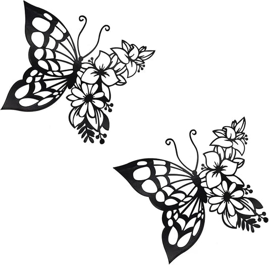 EZ4ENCE 2pcs Butterfly Decoration Boho Wall Art Hanging Appearance Metal Hanging Butterfly Decor Flower Wall Art for Bedroom Living Room Home, Black (Medium)