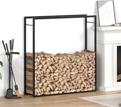 vidaXL Firewood Rack, Fire Log Stand Stacker Holder for Fireplace, Outdoor Indoor Metal Wood Pile Storage Organizer, Matt Black Steel