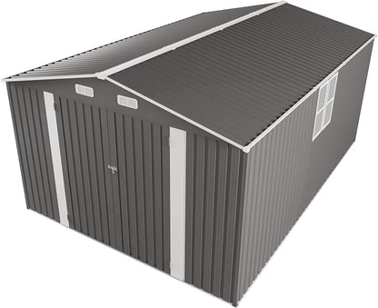 YOPTO 10x14 FT Large Outdoor Storage Shed,Durable Metal Garden Shed with Three Lockable Doors and Two Windows,Waterproof Tool Shed for Backyard Patio,All-Weather Shelter for Bike,Lawn Mowers,Grey