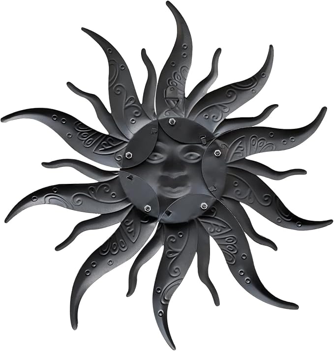 Metal Sun Wall Art Decor-17.3 inches Rustic Retro Metal Sun Ornaments, Hanging Decoration for Garden Patio Yard Fence Living Room(Gold)