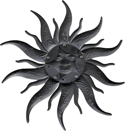 Metal Sun Wall Art Decor-17.3 inches Rustic Retro Metal Sun Ornaments, Hanging Decoration for Garden Patio Yard Fence Living Room(Gold)