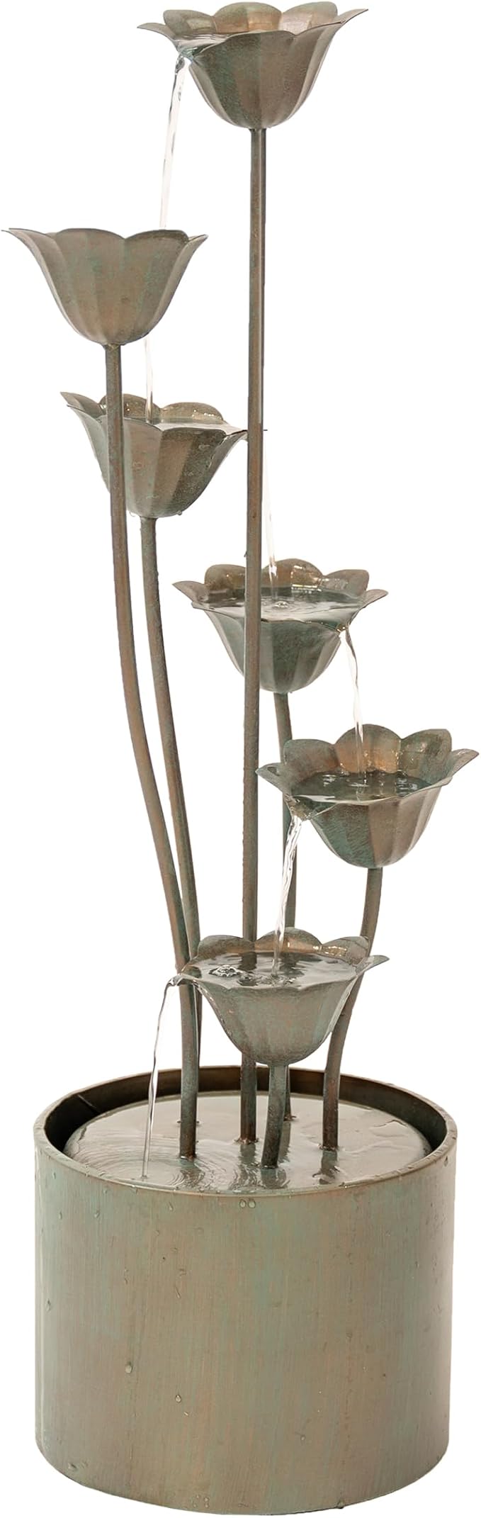 XBrand 35" Tall Silver Metal Sculptural Flower Multi-Tier Freestanding Water Fountain for Indoor & Outdoor Use, Decorative Garden Patio Backyard Water Feature