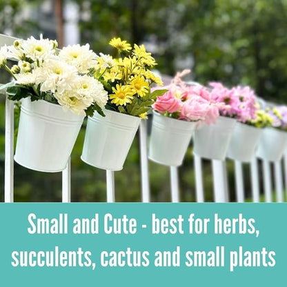 LaLaGreen Rail Planter (4 in, 10 Pack) White Metal Railing Flower Pots | Balcony railing planters for apartment, patio, porch, deck, fence, herb, succulent, flower boxes, outdoor plants