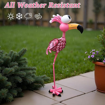 Large Flamingo Garden Statue for Yard, Lawn, Patio, Backyard | Metal Flamingo Outdoor Staute Waterproof, Pink Flamingo Yard Art Sculptures Decor