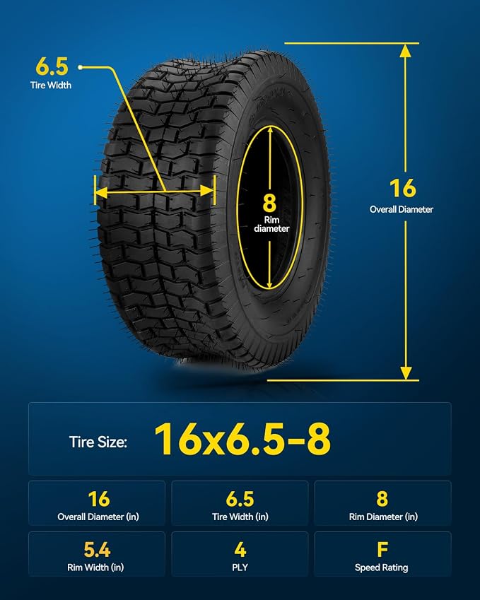 PHILTOP 16x6.5-8 ATV UTV Tires, 4-Ply Super Mud 16x6.5-8 ATV All-Terrain Tires for Riding Mowers, Golf Carts, Off-Road,2 Pcs,Tubeless (Z-102)