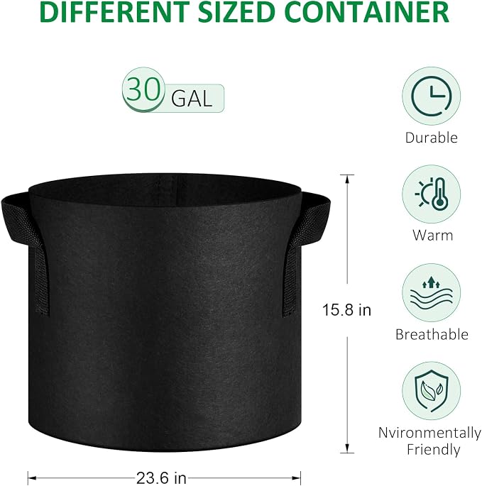 JNYONG 12-Pack 30 Gallon Thickened Non-Woven Grow Bags, Aeration Fabric Pots with Handles（Black）