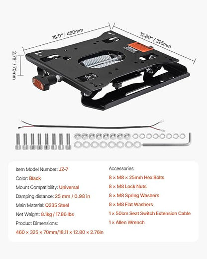 VEVOR Seat Suspension Kit Without Seat Slider Track, Universal Air Ride Seat Suspension for Zero Turn Lawn Mower, Adjustable Tractor Seat Suspension ‎Kit Compatible with Forklift, Bulldozers Seat
