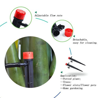 Drip Emitters for 1/4" Tubing: 360° Adjustable Irrigation Dripper, 50pcs | Includes 1/4" Barbed Coupling Fitting - 1/4" Drip Emitter for Drip Irrigation System Kits, Greenhouses – for Home Gardeners