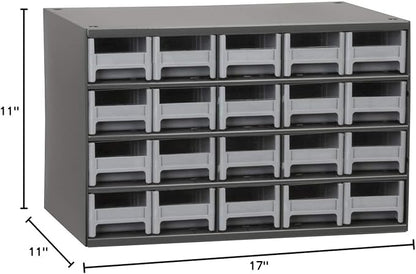 Akro-Mils Steel Garage Storage Cabinet, Small Parts Organizer Metal Cabinet for Hardware, Nails, Screws, Bolts, Nuts, and More, 17" W x 11" D x 11" H, 20-Drawer, Gray Cabinet/Gray Drawers (19320)