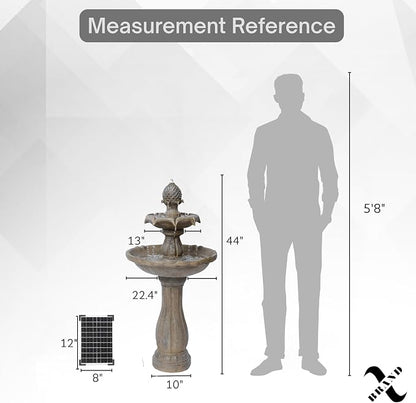 XBrand 44" Solar Powered Outdoor 2-Tier Cascading Water Fountain, Fiberglass Resin Garden & Patio Solar Fountain, Beige