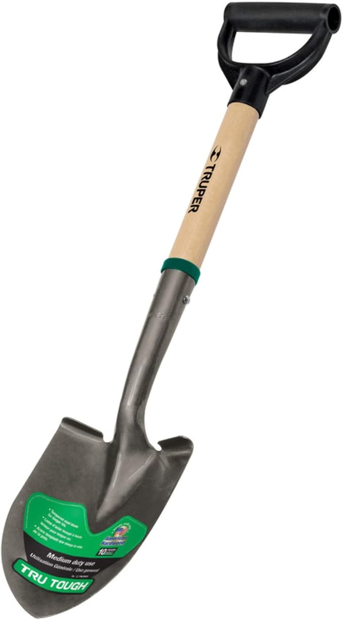 Truper 31196 Tru Tough 19-Inch Short D-Handle Round Point Shovel, 19-Inch Wood