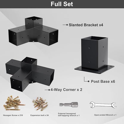 Pergola Kit, Pergola Brackets 3-Way Brackets and 4-Way Brackets Post Base Kit for Woodworks DIY, Wooden Beams for Gazebos, Patio Pergolas, Log Cabin Outdoor Pergola Hardware for 4x4 Lumber