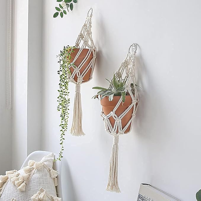 Artilady Macrame Plant Hanger, Boho Hanging Planter for Indoor Plants | Large Plant Holder with Hook, Hanging Baskets for Plants Outdoor, Farmhouse Rustic, Bedroom Window Balcony Home Decor, 2 Pack