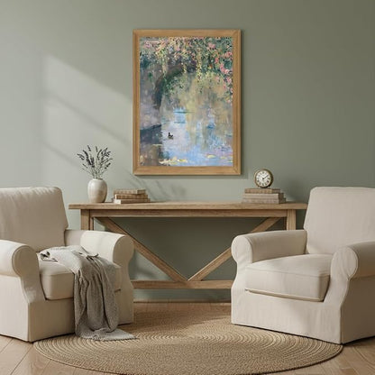 Framed Monet Wall Art, Water Lilies Pond Landscape Canvas Print, 8x10 | Vintage floral pond art in rustic wood frame for bedroom, bathroom, living room or French country decor