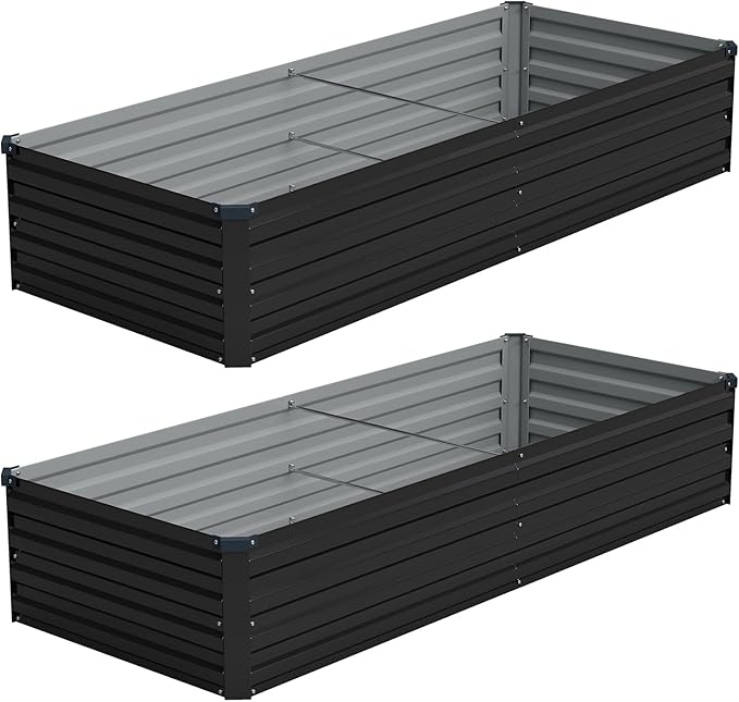 Vengarus 2PCS 8x2x1ft Galvanized Raised Garden Beds Kit,Planter Box Black | Galvanized Steel, Rectangular Metal Planter Raised Beds, Vegetables, Herbs, Flowers, Easy Assembly, Rustproof Safe Backyard