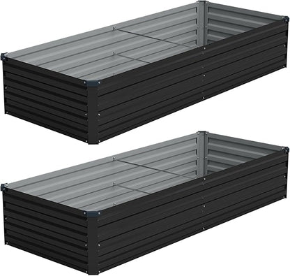 Vengarus 2PCS 8x2x1ft Galvanized Raised Garden Beds Kit,Planter Box Black | Galvanized Steel, Rectangular Metal Planter Raised Beds, Vegetables, Herbs, Flowers, Easy Assembly, Rustproof Safe Backyard
