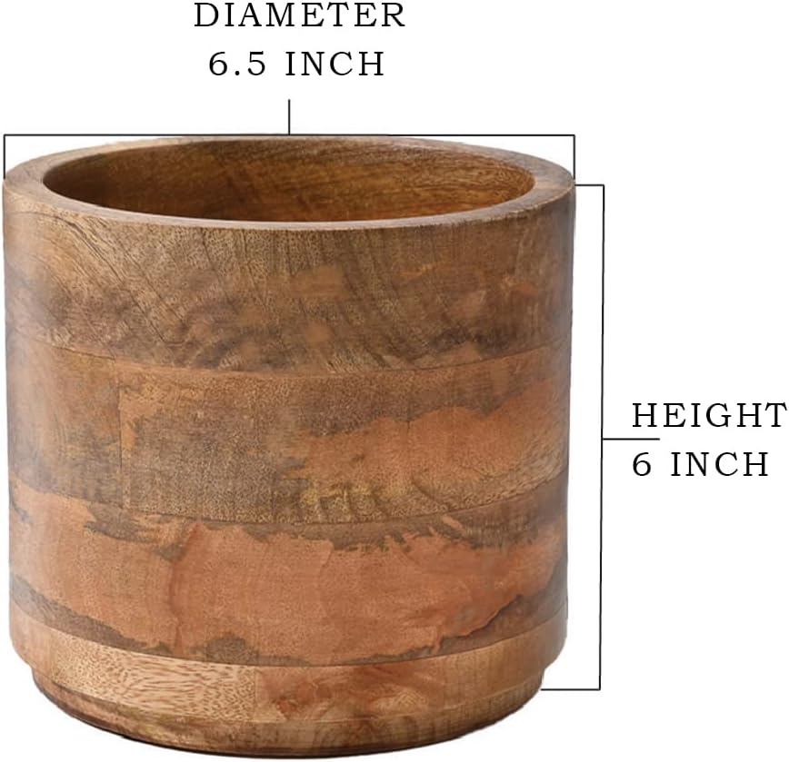 Serene Spaces Living Mango Wood Cachepot, Natural Wooden Pot for Faux Flowers & Plants, Potted Indoor Plants, Home, Office, Restaurant Decor, Coffee Table, Countertop Display (Medium - Pack of 4)