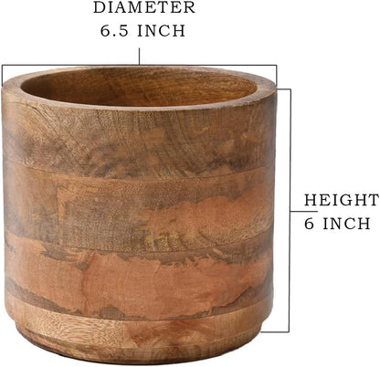 Serene Spaces Living Mango Wood Cachepot, Natural Wooden Pot for Faux Flowers & Plants, Potted Indoor Plants, Home, Office, Restaurant Decor, Coffee Table, Countertop Display (Medium - Pack of 4)