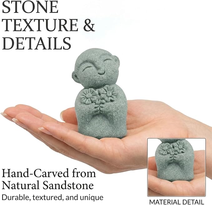 LIYAOLI Mini Monk Buddha Statue Sandstone, Aquarium Decor Fish Tank Accessories, Zen Meditation Feng Shui Figurine for Home Office Desk, Lucky Wealth Car Garden Decoration