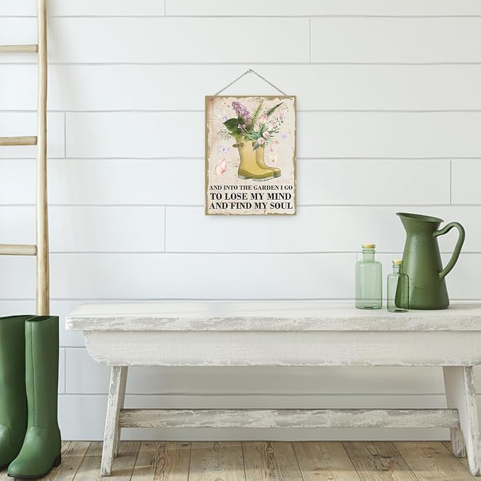 Inspirational Garden Wall Art Decor - Into the Garden I Go to Lose My Mind and Find My Soul, Wood Hanging Plaque, Decoration for Yard, Backyard Patio and Porch Decor, Women's Gardens Gift