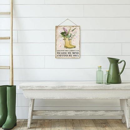 Inspirational Garden Wall Art Decor - Into the Garden I Go to Lose My Mind and Find My Soul, Wood Hanging Plaque, Decoration for Yard, Backyard Patio and Porch Decor, Women's Gardens Gift