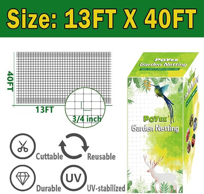 POYEE Bird Netting, 13x40FT Heavy Duty Garden Netting | for Fruit Trees Plants Strawberry Blueberry Bush Protection Anti Birds, Deers, Squirrels and Other Animals