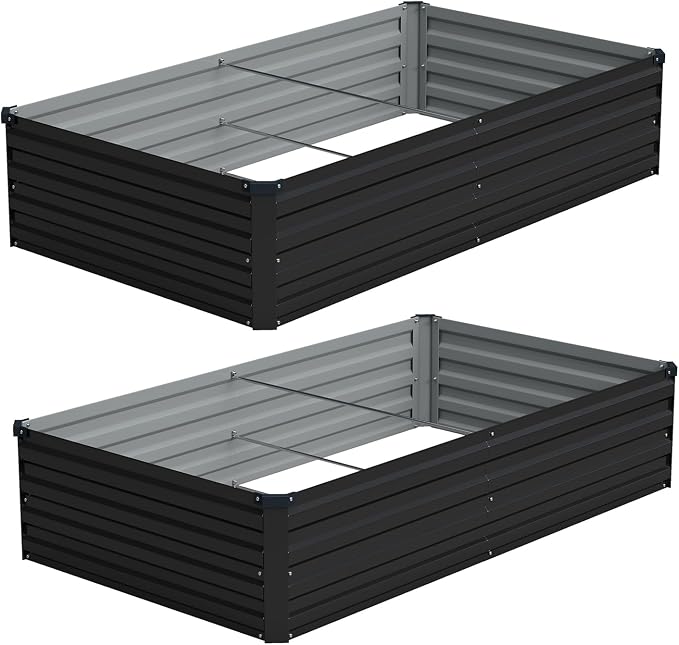 Vengarus 2PCS 6x3x1ft Galvanized Raised Garden Beds Kit,Planter Box Black | Galvanized Steel, Rectangular Metal Planter Raised Beds, Vegetables, Herbs, Flowers, Easy Assembly, Rustproof Safe Backyard