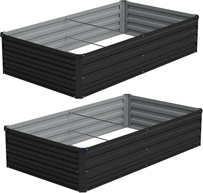 Vengarus 2PCS 6x3x1ft Galvanized Raised Garden Beds Kit,Planter Box Black | Galvanized Steel, Rectangular Metal Planter Raised Beds, Vegetables, Herbs, Flowers, Easy Assembly, Rustproof Safe Backyard