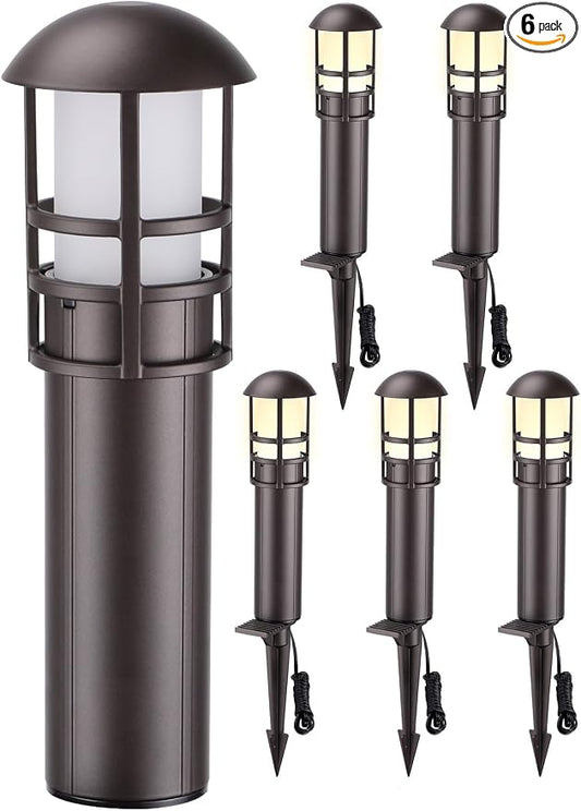 LEONLITE 6-Pack Low Voltage Landscape Pathway Lights, 3W, CRI90, 3000K | 12-24V AC/DC, Aluminum, ETL, Warm White, Low Voltage LED Bollard Path Lights, for Walkway Yard Garden
