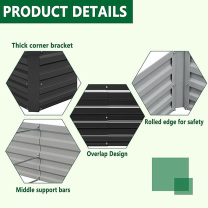 Meberam 2 Pack 6x3x1FT Galvanized Raised Garden Bed Kit, Outdoor Metal Planter Box for Vegetables, Bottomless Rectangular Gardening Bed with Support Rods, Tool-Free Assembly, Black