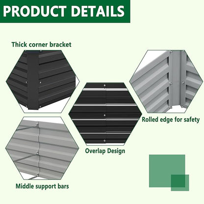 Meberam 2 Pack 6x3x1FT Galvanized Raised Garden Beds Kit Outdoor Metal Gardening Planter Box for Vegetable Elevated Flower Herbs,Black