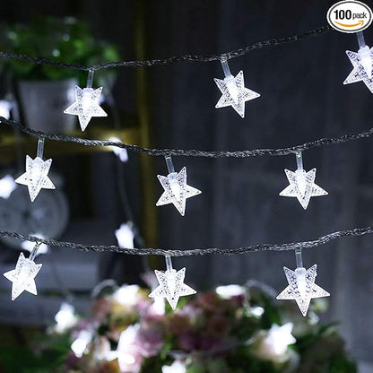 Twinkle Star 100 LED Star String Lights Plug in 33FT, White | Plug In, Waterproof, Indoor Outdoor Use, Bedroom Wedding Party Ramadan Christmas Decor