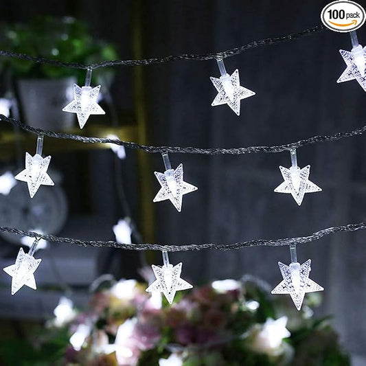 Twinkle Star 100 LED Star String Lights Plug in 33FT, White | Plug In, Waterproof, Indoor Outdoor Use, Bedroom Wedding Party Ramadan Christmas Decor