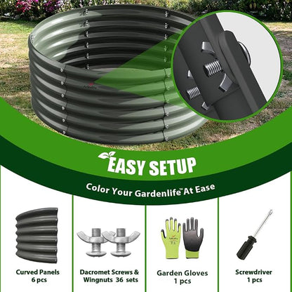 A ANLEOLIFE 2-Pack 4ft x 18” Tall Galvanized Raised Garden Beds Outdoor, Round Metal Planter Box for Planting Vegetables Flowers Herb, Anti-Rust & Easy-Setup, Quartz Grey